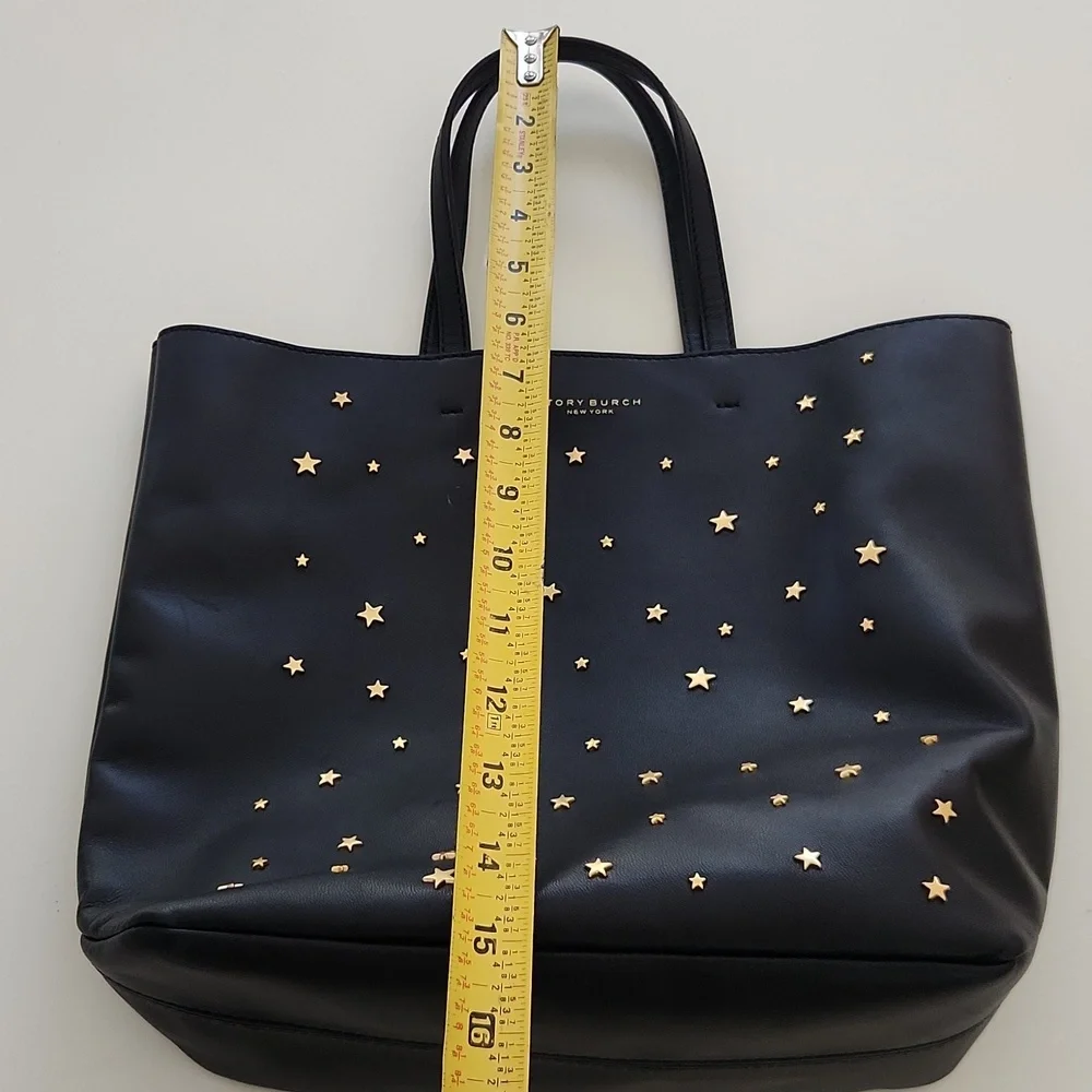 Tory Burch Star Stud Black Leather Tote Bag Purse